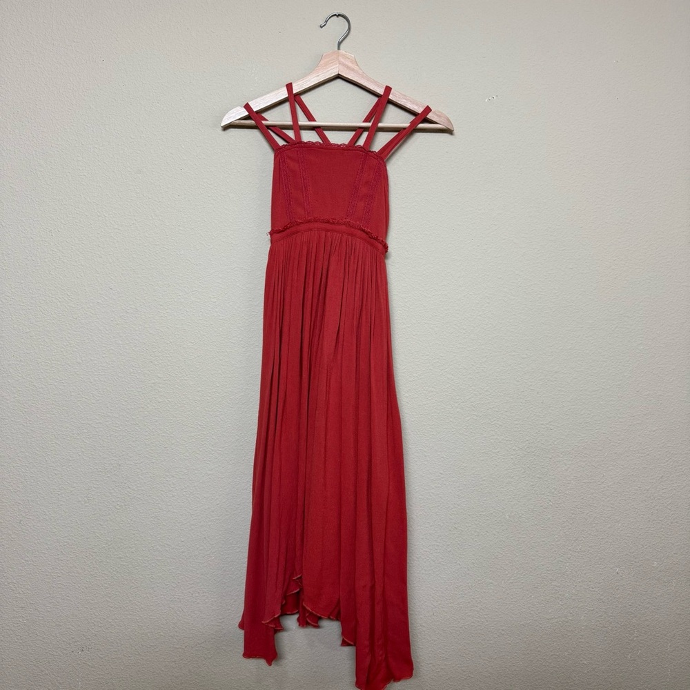 Mia Joy dress girls 10 rayon strappy flowy boho empire waist orange